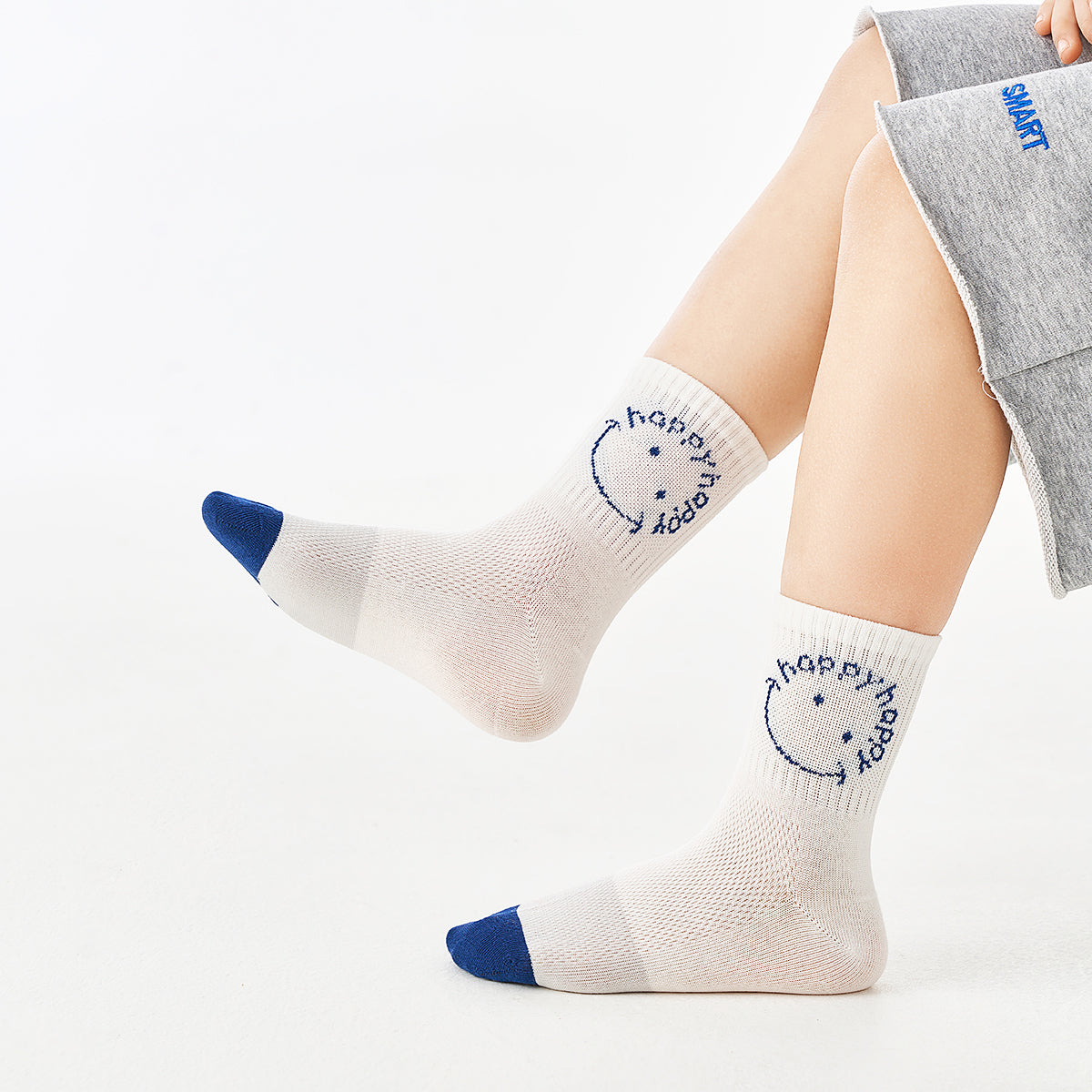 (DJT-8601)5 Pairs of Boys’ Sporty Mesh Socks – Breathable Cotton Crew for Kids