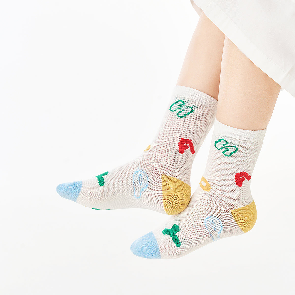 (ZJD-2504) 5 Pairs of Kids' Mesh Socks – Smile & Stripe Cartoon Design
