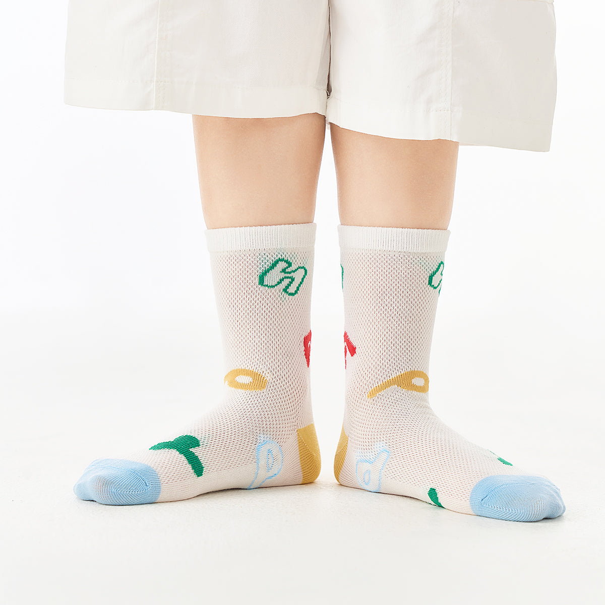 (ZJD-2504) 5 Pairs of Kids' Mesh Socks – Smile & Stripe Cartoon Design