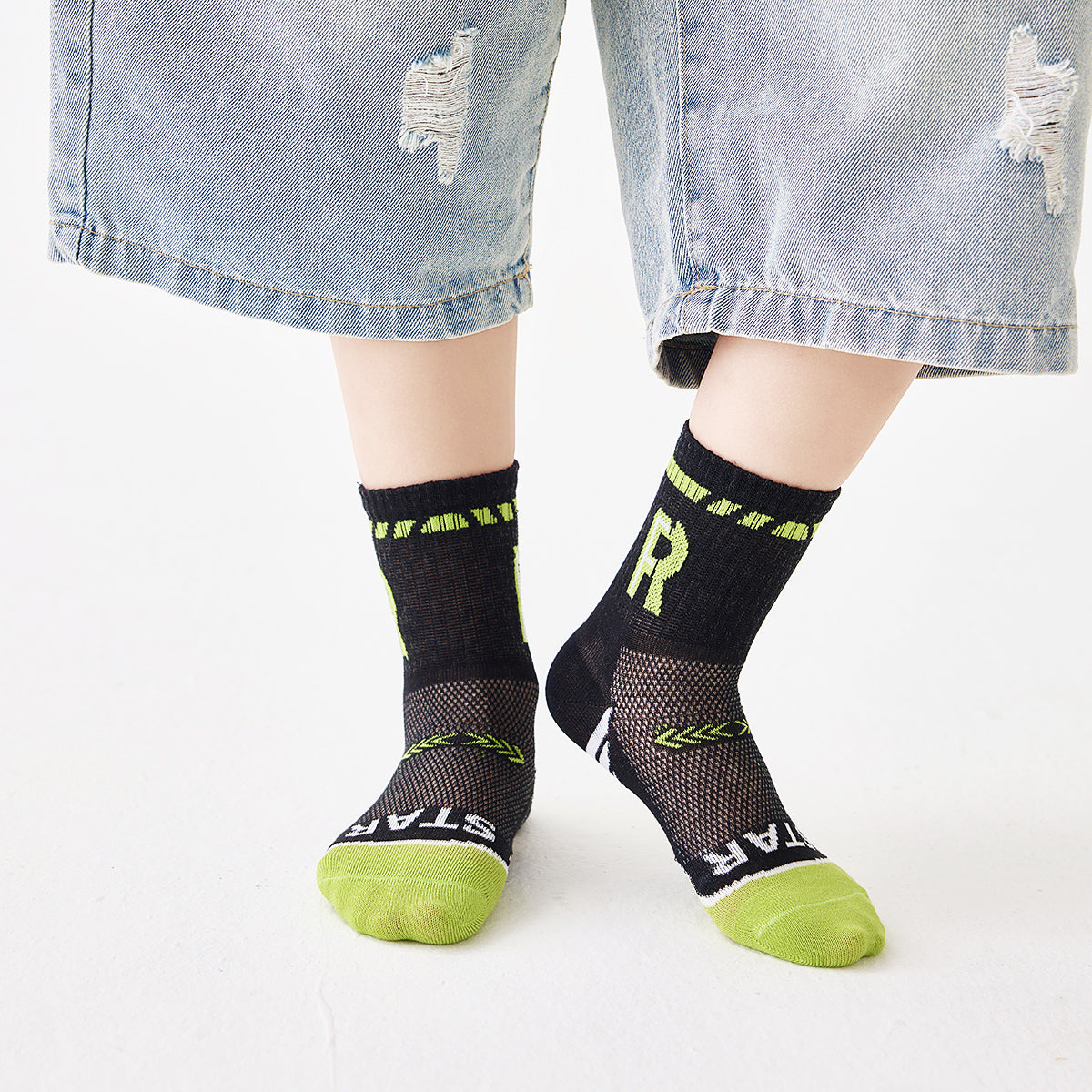 (TLS-8802) 5 Pairs of Kids’ Sport Mesh Socks – Colorful Athletic Crew Socks