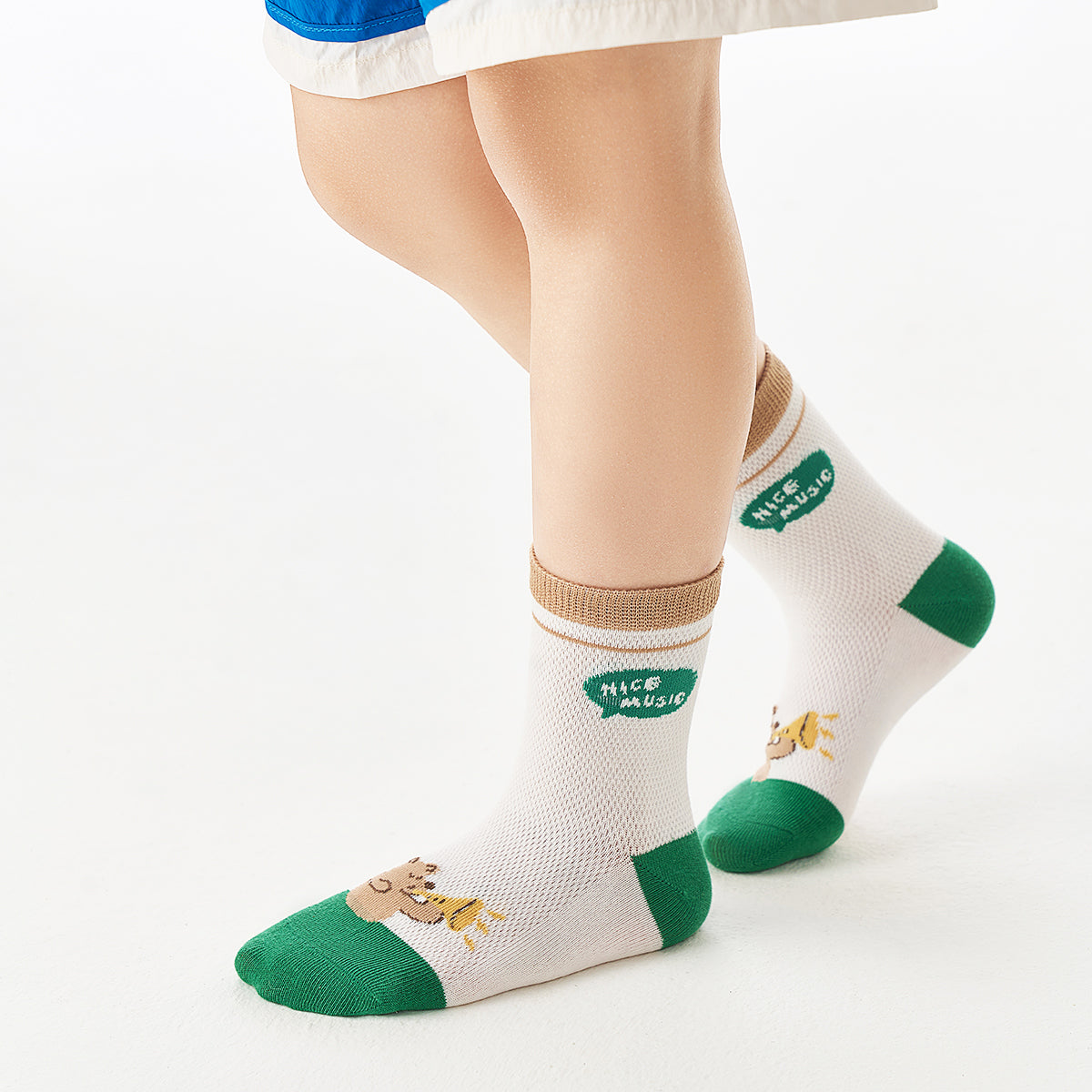 (ZJD-2506) 5 Pairs of Kids' Mesh Socks – Bear & Music Cartoon Pack