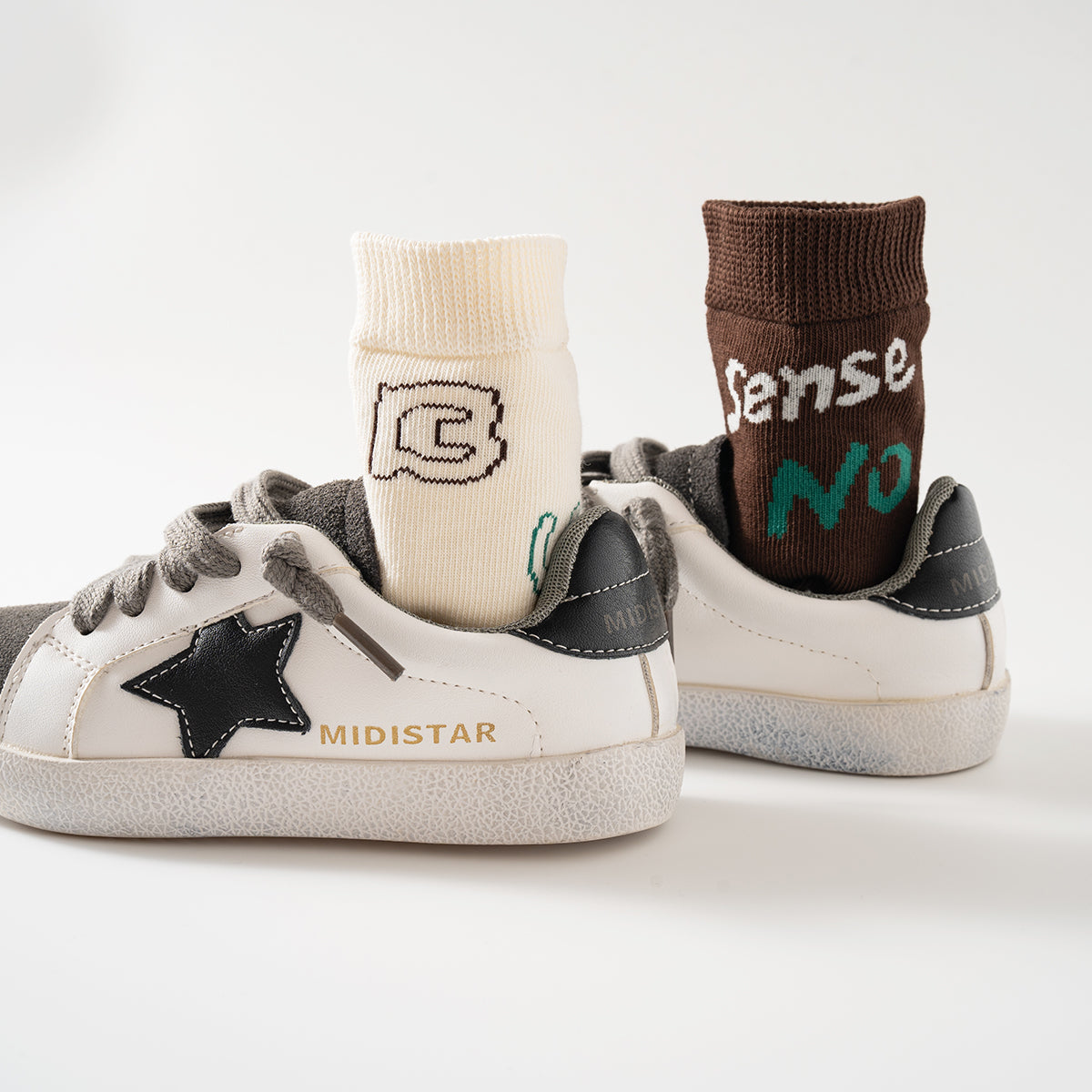 (JK-3) 5 Pairs Cotton Crew Socks – Brown & Green Street Graphic Pack