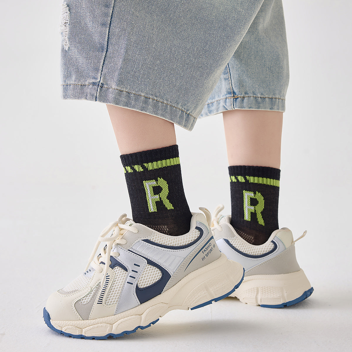 (TLS-8802) 5 Pairs of Kids’ Sport Mesh Socks – Colorful Athletic Crew Socks