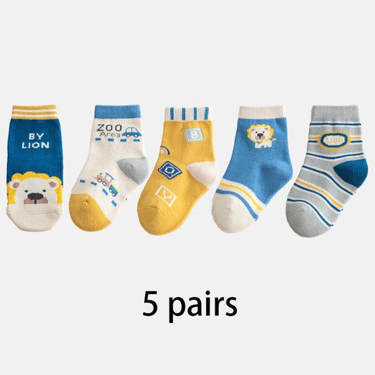 (QM-2) 5 Pairs Cartoon Animal Cotton Socks – Breathable & Soft