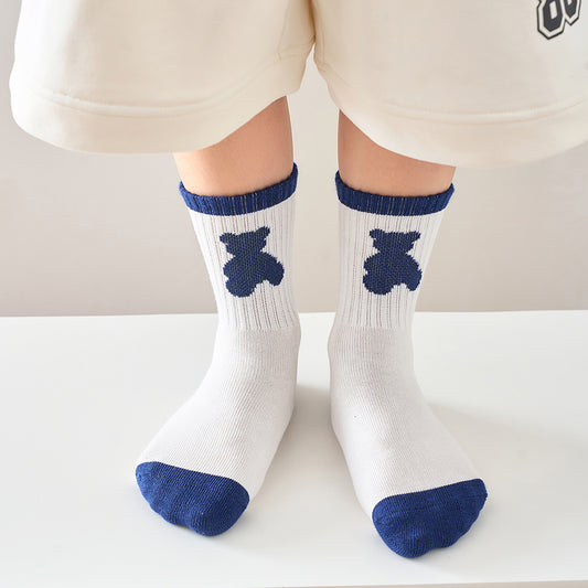 (JK-2) 5 Pairs Cotton Crew Socks – Navy & White Graphic Mix