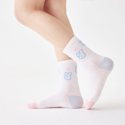 (ZJD-2502) 5 Pairs of Girls’ Cute Mesh Socks – Cherry, Bunny & Heart Designs in Pastel Colors