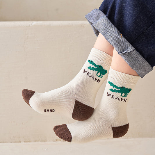 (JK-3) 5 Pairs Cotton Crew Socks – Brown & Green Street Graphic Pack