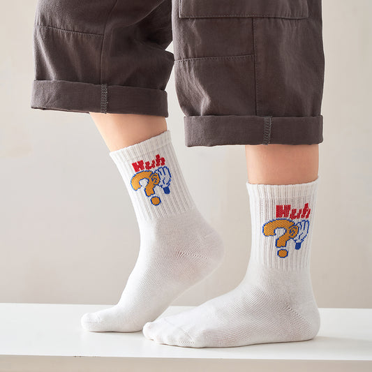 (JK-1) 5 Pairs Cotton Crew Socks – Bold Letter Graphic Mix