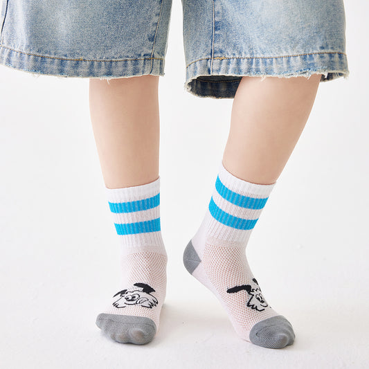 (DJT-8801) 5 Pairs of Kids' Cartoon Mesh Socks – Fun & Colorful Cotton Crew Socks