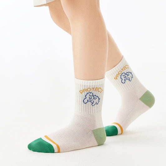 (ZJD-2501) 5 Pairs of Kids' Cute Mesh Socks – Animal & Letter Designs in Soft Cotton