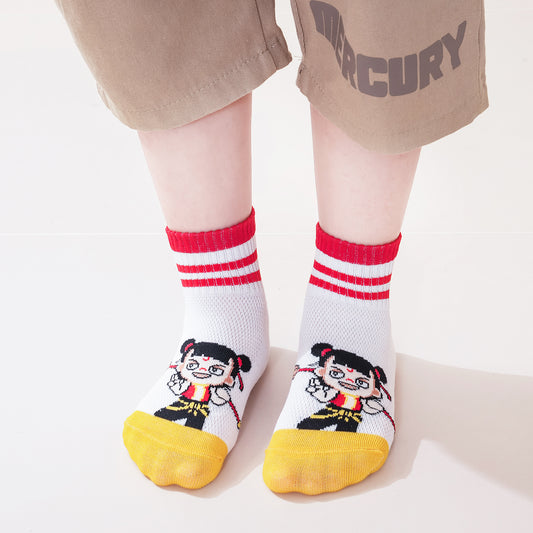 (ZJD‑1508) Nezha Breathable Mesh Kids Socks – 5‑Pair Pack