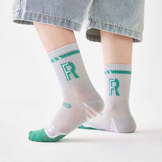 (TLS-8802) 5 Pairs of Kids’ Sport Mesh Socks – Colorful Athletic Crew Socks
