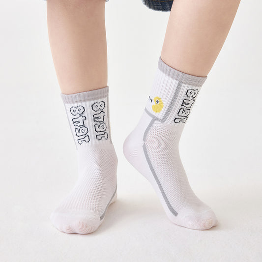 (DJT-8603) 5 Pairs of Boys’ Cool Mesh Socks – Robot & Graphic Designs, Breathable Cotton