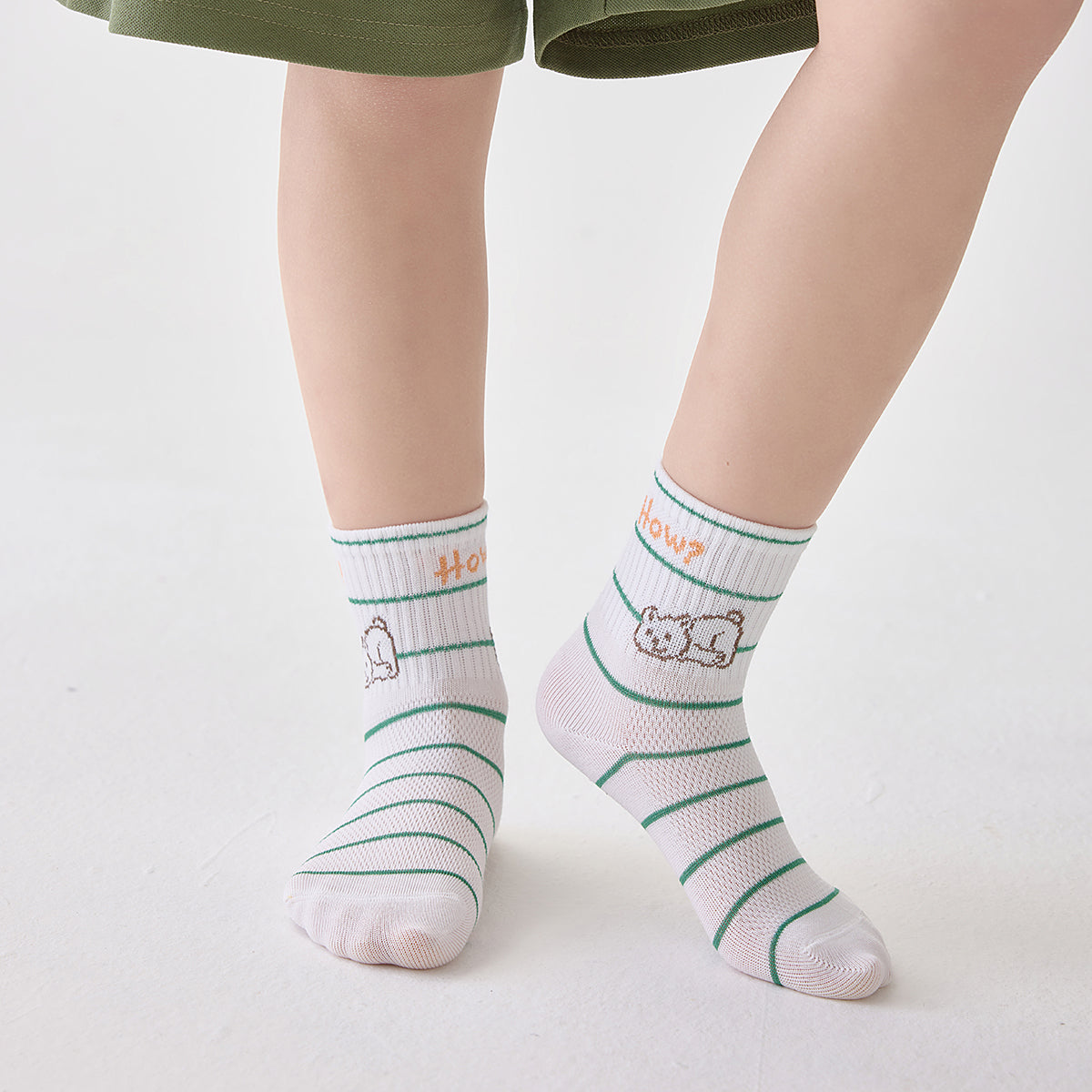 (ZJD-2503) 5 Pairs of Kids’ Breathable Mesh Socks – Fun Cartoon Bear & Letter Design