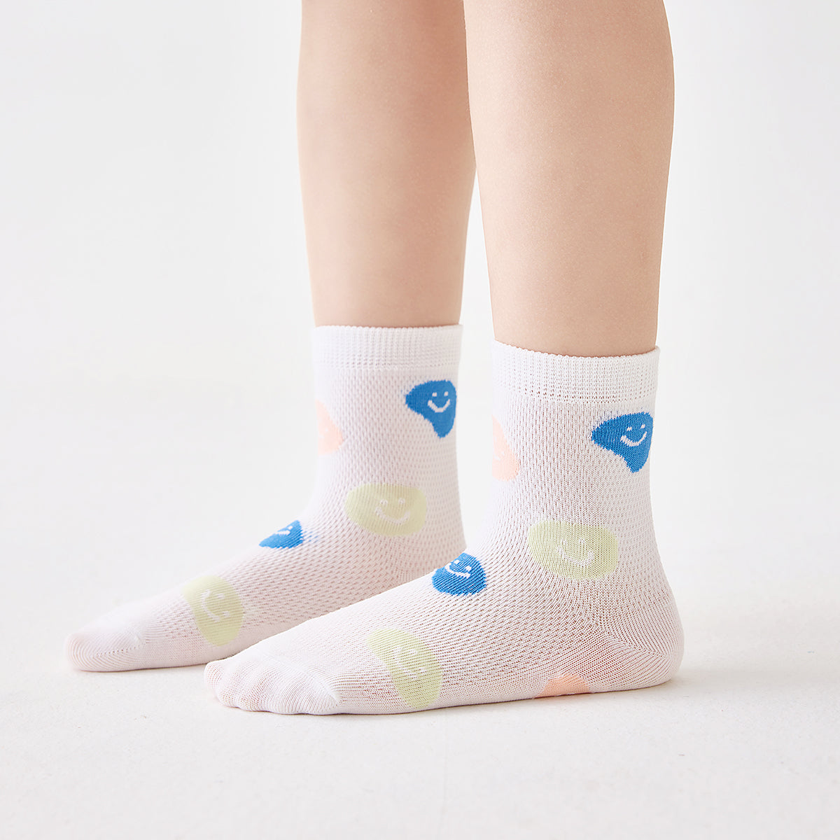 (ZJD-2505) 5 Pairs of Kids' Pastel Smile Mesh Socks – Lightweight & Breathable Cotton