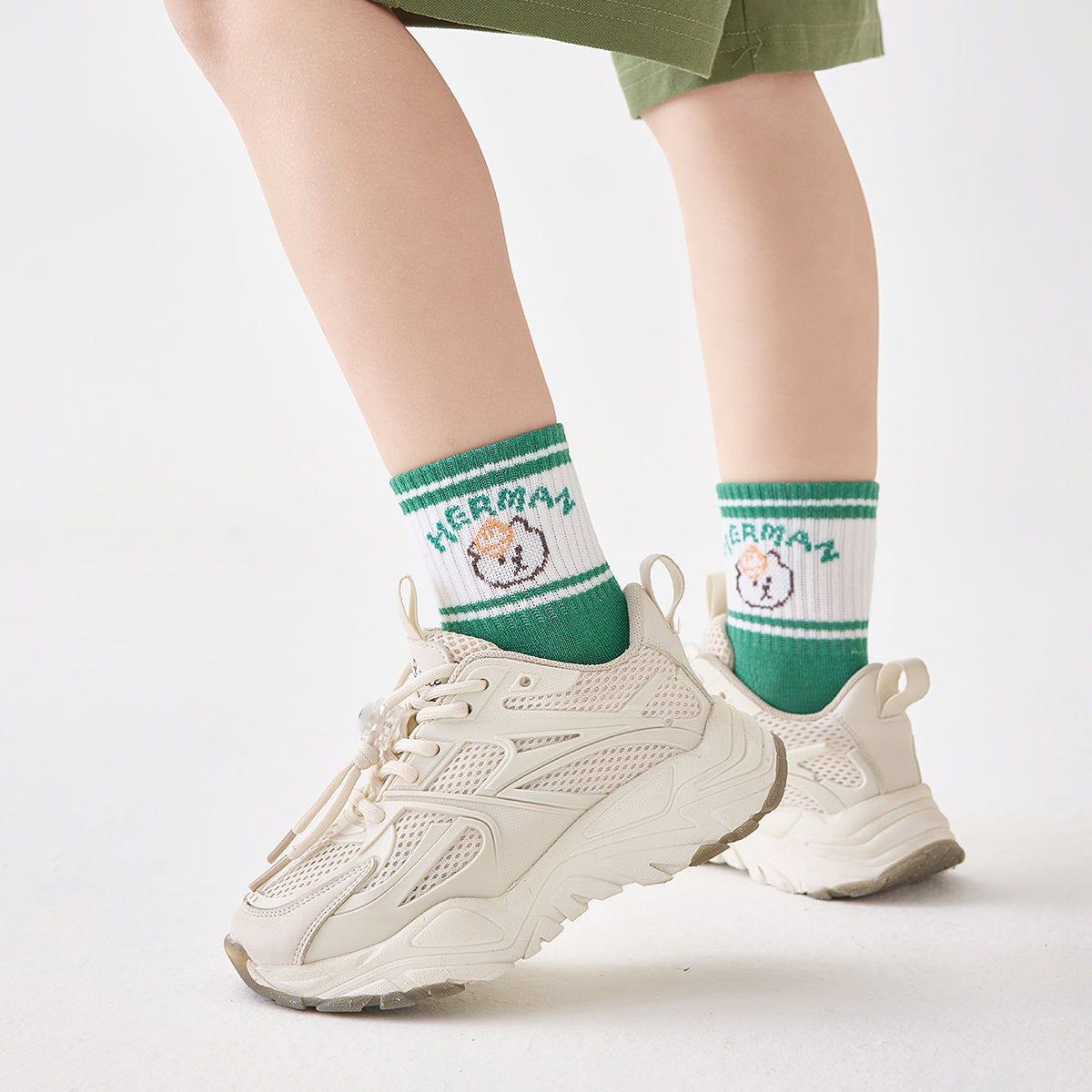 (ZJD-2503) 5 Pairs of Kids’ Breathable Mesh Socks – Fun Cartoon Bear & Letter Design