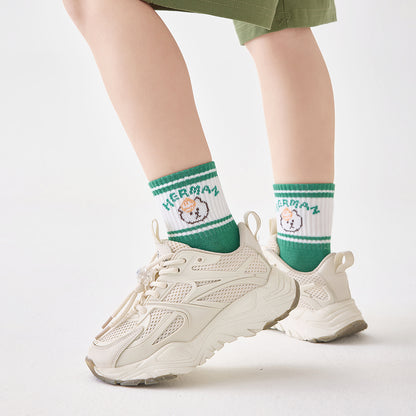 (ZJD-2503) 5 Pairs of Kids’ Breathable Mesh Socks – Fun Cartoon Bear & Letter Design